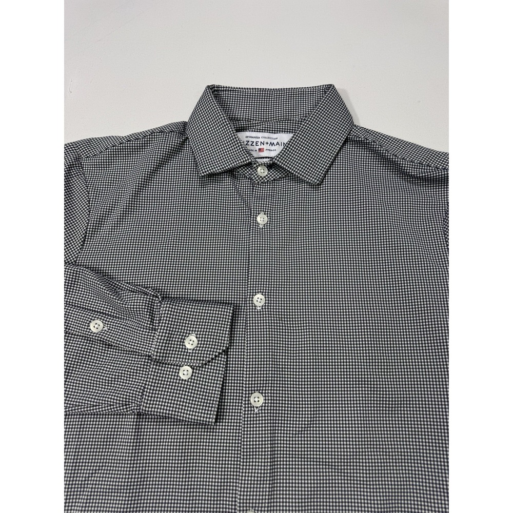 Mizzen Main Spinnaker Shirt Mens Medium Trim Fit Black Gingham Performance Check